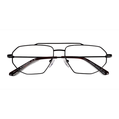 Unisex s aviator Shiny Black Tortoise Metal Prescription eyeglasses - Eyebuydirect s Foxtrot