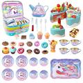 Xwin 115 Pcs Unicorn Tea Party & Birthday Cake Light-Up & Musical Cake Set Kids Pretend Play Pretend Play Cutting Food Kitchen Toys Including Dessert Cookies Gift for Kids Toddlers Girls