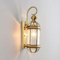 WFZRXFC American retro brass golden outdoor Wall Mount Light IP65 waterproof and rust-proof Wall Light Six-sided transparent glass lampshade Wall Sconce Used for villa garden gate Security Lamp