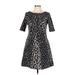 Just... Taylor Casual Dress - A-Line Crew Neck 3/4 sleeves: Black Leopard Print Dresses - Women's Size 8