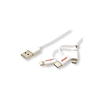 ROLINE USB 2.0 Sync- & Ladekabel Typ A - Typ C / 8-Pin / USB MicroB, weiß, 1 m