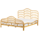 Bett Hellbraun Rattan und Mahagoniholz mit Lattenrost 180 x 200 cm Hohes Kopf- und Fußteil Boho Doppelbett Schlafzimmer Ausstattung Möbel