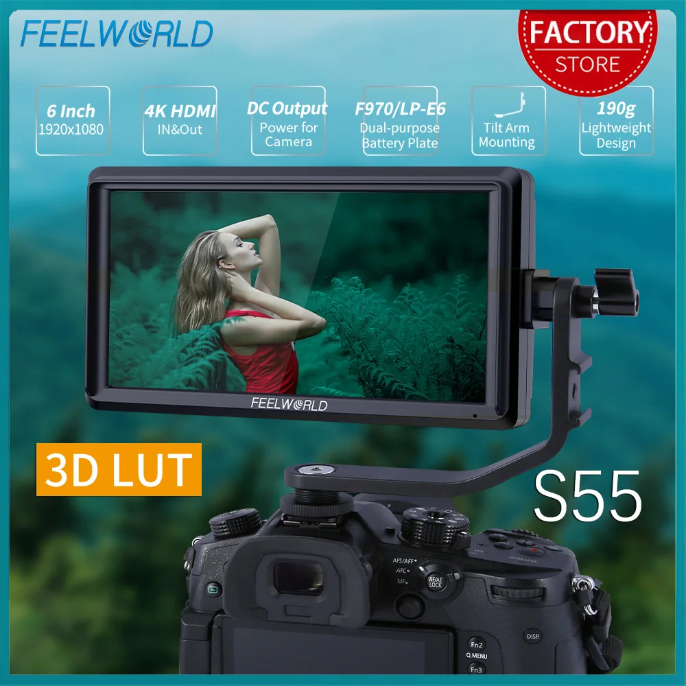 FEELWORLD S55 6 Zoll 4K Tragbare Kamera DSLR Feldmonitor HDMI-Eingang Ausgang Kleines Full HD 1920 x 1080 IPS Neigungsarmleistung Image