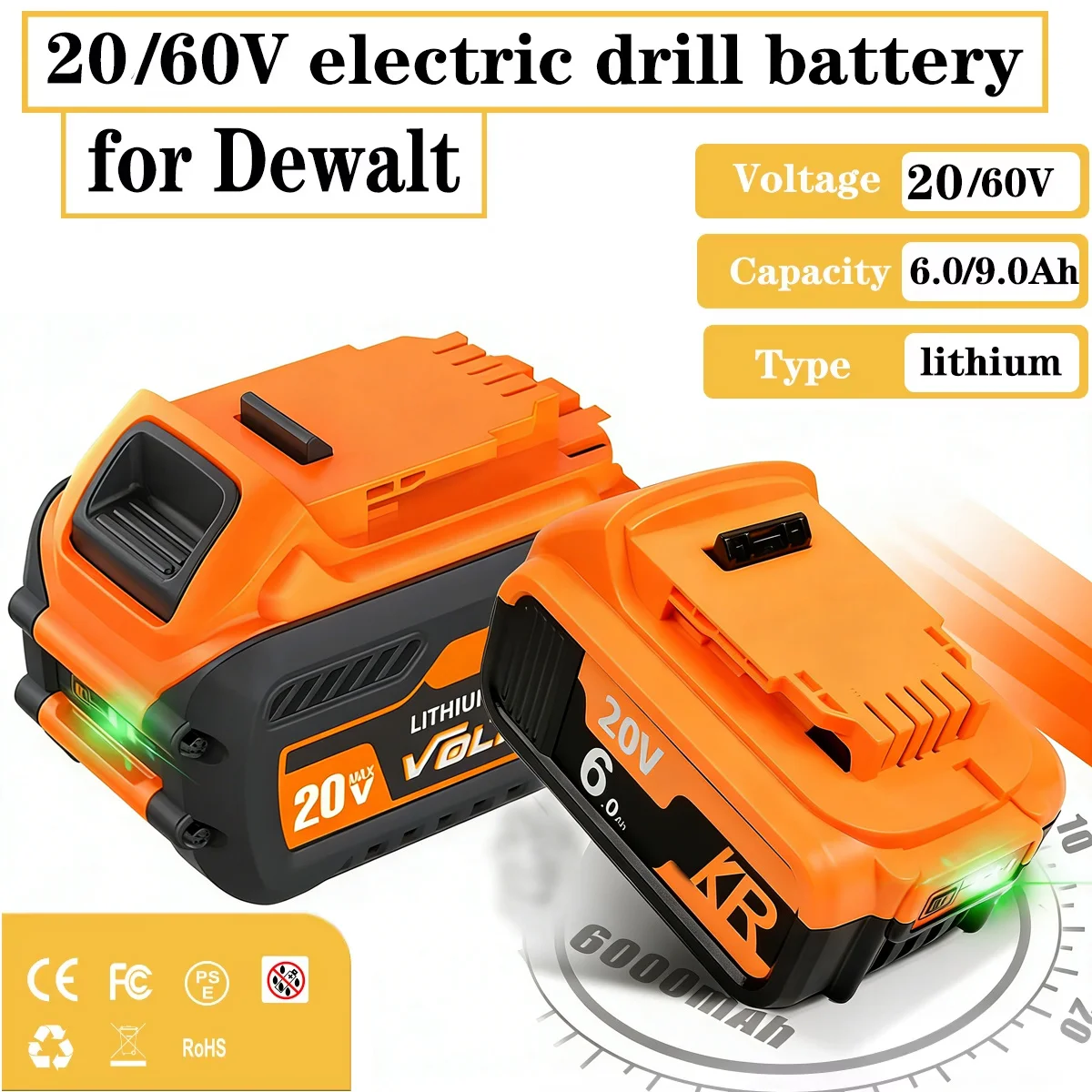 20V 60V für DEWALT Schraubendreher Akku für Dewalt dcf850 dcf887 dcf922 DCB182 DCB205-2 DCB206-2 Elektrowerkzeug Akku & Ladegerät Image