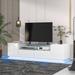 White Modern TV Stand with Tempered Glass, LED Color Changing Lights and Ample Storage Space for TVs Up to 70"