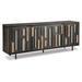 76 Inch 4 Door Sideboard Cabinet Console, Brown Gray Wood, Wood Strip Front