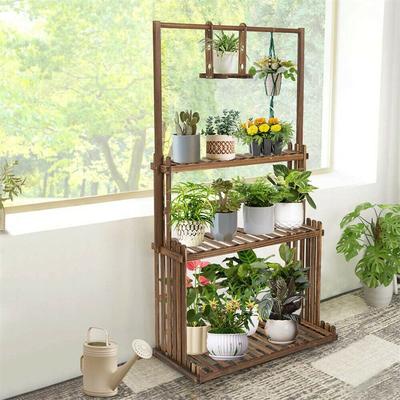 Wood 3 Tier Plant Ladder Shelf Hanging Plant Stand