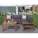 Gray 3-Piece Outdoor Patio Acacia Wood Sectional Sofa Set, with Thick Cushions and Slatted Tabletop Coffee Table