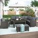 Gray 6-Piece Outdoor Patio Furniture Sectional Sofa Set with Dining Table, Chairs, and Bench, with Comfortable Cushions