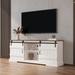 White Farmhouse Sliding Barn Door TV Stand for 80 Inch TVs, Open Storage Cabinet for Living Room and Bedroom