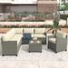 Beige Comfortable 5-Piece Outdoor Conversation Patio Furniture PE Rattan Sofa Set with Cushions, Coffee Table, and Single Chair