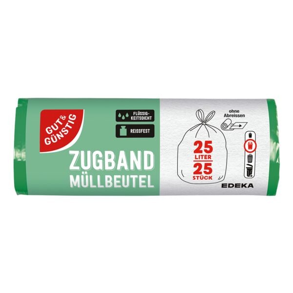 Gut & Günstig 25 Müllsäcke 25 L grün mit Zugband grün Image
