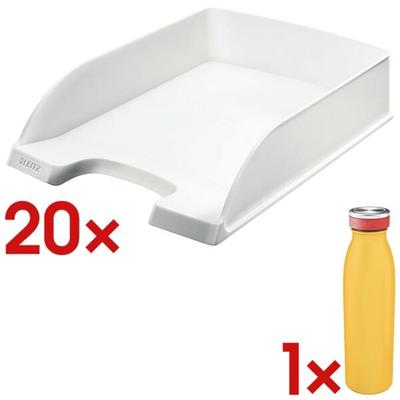 20x Briefablage »5227 Plus« inkl. Thermo-Trinkflasche »9016 Cosy« gelb weiß, Leitz, 25.5x7x35.7 cm