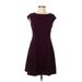 Gap Casual Dress - Fit & Flare: Burgundy Stripes Dresses - Women's Size 6