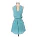 Rory Beca Casual Dress - Mini Plunge Sleeveless: Blue Print Dresses - Women's Size X-Small