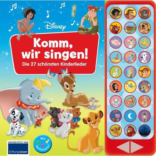 Disney – Komm, wir singen! Die 27 schönsten Kinderlieder – 27-Button-Soundbuch – Liederbuch mit Noten zum Mitsingen