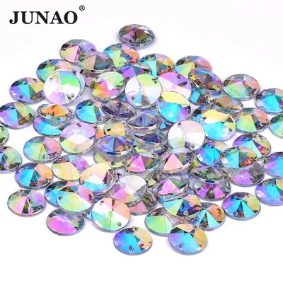 JUNAO 1000pc 10mm Nähen Auf Kristall AB Rivoli Strass Applique Runde Flatback Acryl Edelsteine Nähen