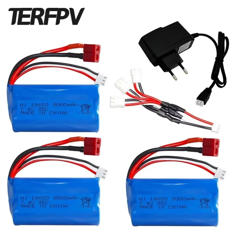7,4 V 3000 mAh 18650 Li-Ion Batterie für Wltoys 10428 12428 12423 RC Auto Teile 2S 7,4 V Batterie für Wltoys 144001 124017 124019 Image