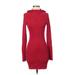 L.A.M.B. Casual Dress - Bodycon High Neck Long sleeves: Red Solid Dresses - Women's Size P