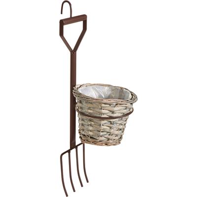 Pflanzkübel GASPER, braun (braun, natur), B:14cm H:42cm T:18cm, Metall, Weide, Holz, Pflanzgefäße