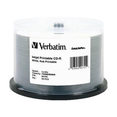 Verbatim CD-R 700MB 52x Write-Once DataLifePlus White Inkjet Printable, Hub Printabl 94755