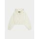 Waffle Cropped Zip Through Cropped Hoodie - Cream
