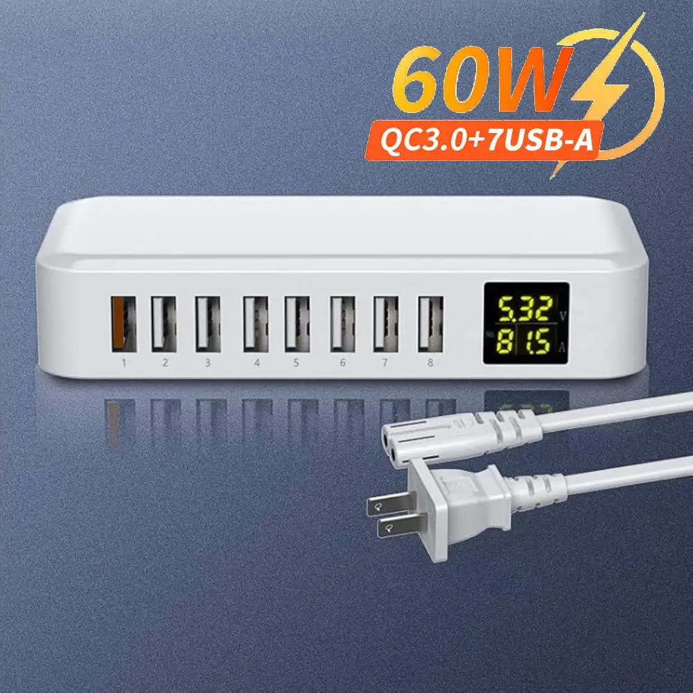 60w USB-Schnell ladegerät 8 Ports QC 3.0 USB-Ladestation Desktop für iPhone Huawei Xiaomi tragbare Handy-Adapter Hub Image