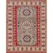 Geometric Kazak Oriental Area Rug Handmade Grey Wool Carpet - 5'0" x 6'6"