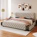 King Size Upholstered Platform Bed with 4 Drawers, Metal Bed Frame with Button Tufted Headboard&Footboard, No Box Spring Needed