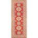 Geometric Red Kazak Oriental Runner Rug Hand-Knotted Wool Carpet - 2'2" x 6'3"
