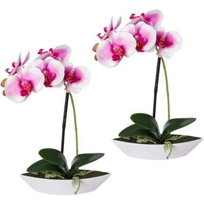 Kunstorchidee CREATIV GREEN "Phalaenopsis", lila (weiß, lila), B:6,5cm H:30cm L:19,5cm, Kunststoff, Kunstpflanzen, 2er Set, in Kunststoffschale Image