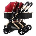 Double Buggy Pushchair Pram,Double Strollers for Baby and Toddler,Double Infant Stroller,Twin Baby Pram Stroller,Detachable Pushchair Side-by-Side Tandem Stroller (Color : Red)
