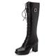 LIPIJIXI Women's White Knee High Boots Block Heel Lace Up Round Toe Long Boots GoGo Boots of the 70s Black Zipper Platform Tall Boots Size 47