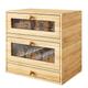 TQVAI Bread Box for Kitchen Countertop, Bamboo Bread Storage Container, 3 Tier Large Bread Bin with Window & Silverware Tray - Assembly Required, Original