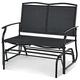 RELAX4LIFE 2 Seater Glider Bench, Outdoor Rocking Chair Garden Rocker Loveseat, Double Swing Benches Steel Frame Leisure Armchair for Beach Backyard Poolside (Black, 104 x 72 x 92cm)