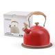 LONFFERY Tea Kettle, 2.5 Quart Whistling Tea Kettle, Tea Pots for Stove Top Food Grade Stainless Steel with Wood Pattern Folding Handle - Red