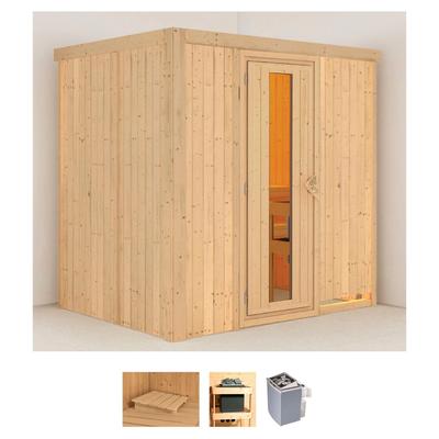 Sauna KARIBU "Bedine", beige (naturbelassen), Saunaofen, integrierte Steuerung, 9 kW, Saunen, 9 KW-Ofen mit integrierter Steuerung