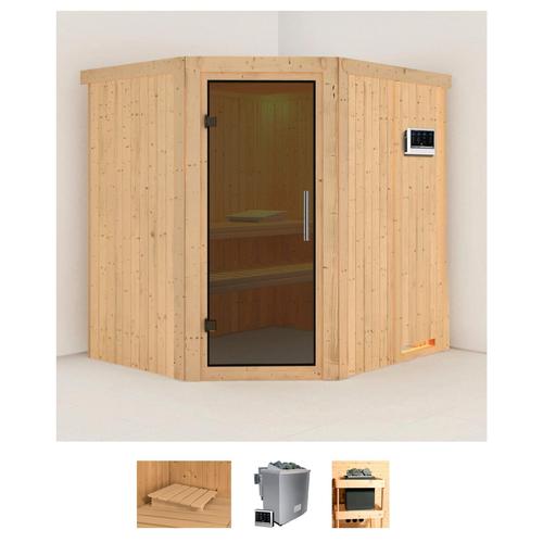 „KARIBU Sauna „“Stine““ Saunen 9 KW-Bio-Ofen mit externer Steuerung beige (naturbelassen) Saunen“