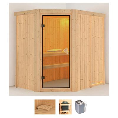 Sauna KARIBU "Clara", beige (naturbelassen), Saunaofen, integrierte Steuerung, 9 kW, Saunen, 9 KW-Ofen mit integrierter Steuerung