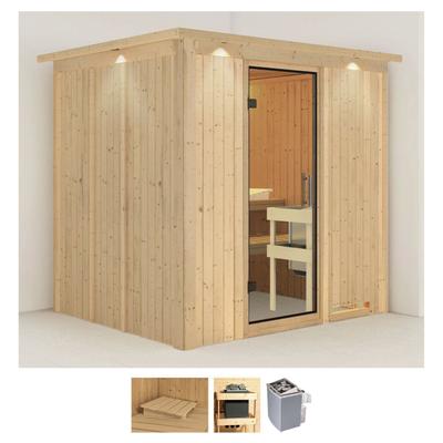 Sauna KARIBU "Sodin", beige (naturbelassen), Saunaofen, integrierte Steuerung, 9 kW, Saunen, 9 KW-Ofen mit integrierter Steuerung