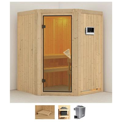 Sauna KARIBU "Larin", beige (naturbelassen), Saunaofen, externe Steuerung, 9 kW, Saunen, 9 KW-Ofen mit externer Steuerung