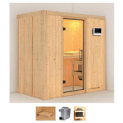Sauna KARIBU "Vada", beige (naturbelassen), Saunaofen, externe Steuerung, 9 kW, Saunen, 9 KW-Ofen mit externer Steuerung