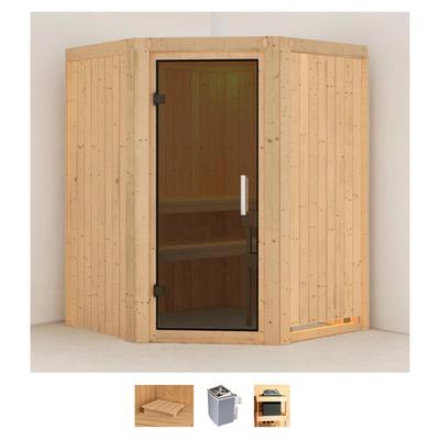 Sauna KARIBU "Larin", beige (naturbelassen), Saunaofen, integrierte Steuerung, 9 kW, Saunen, 9 KW-Ofen mit integrierter Steuerung
