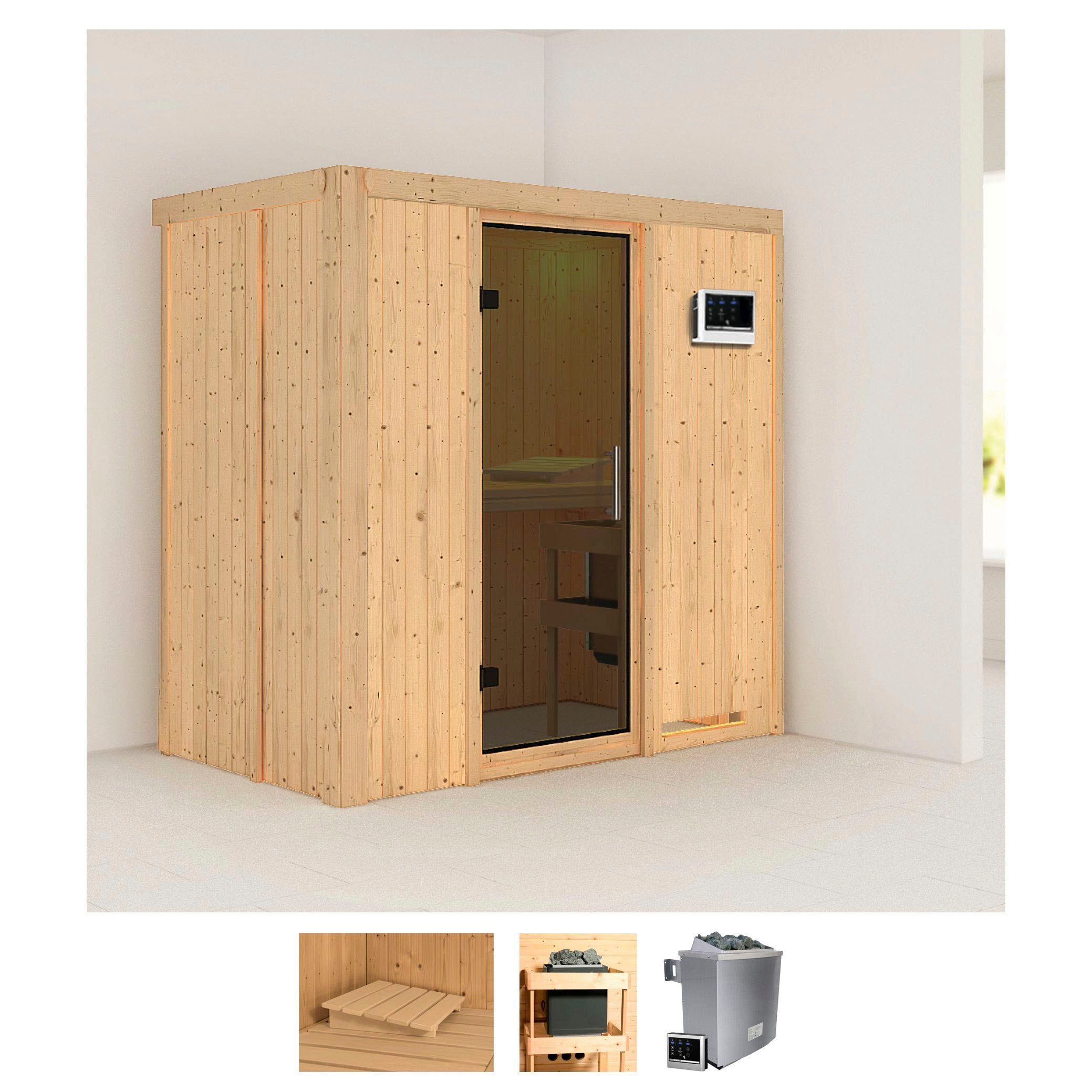 Sauna KARIBU "Vada", beige (naturbelassen), Saunaofen, externe Steuerung, 9 kW, Saunen, 9 KW-Ofen mit externer Steuerung Image