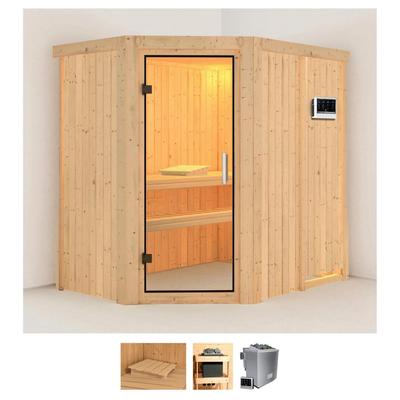Sauna KARIBU "Clara", beige (naturbelassen), Bio-Kombiofen, externe Steuerung, 9 kW, Saunen, 9 KW-Bio-Ofen mit externer Steuerung