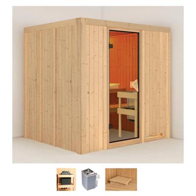 Sauna KARIBU "Sodin", beige (naturbelassen), Saunaofen, integrierte Steuerung, 9 kW, Saunen, 9 KW-Ofen mit integrierter Steuerung