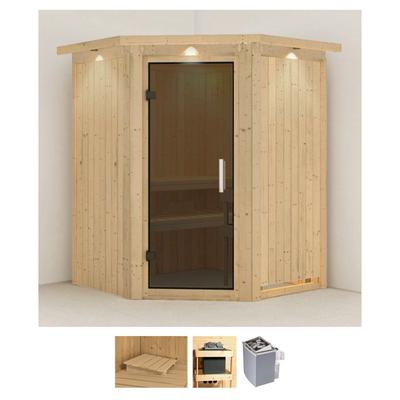 Sauna KARIBU "Liva", beige (naturbelassen), Saunaofen, integrierte Steuerung, 9 kW, Saunen, 9 KW-Ofen mit integrierter Steuerung