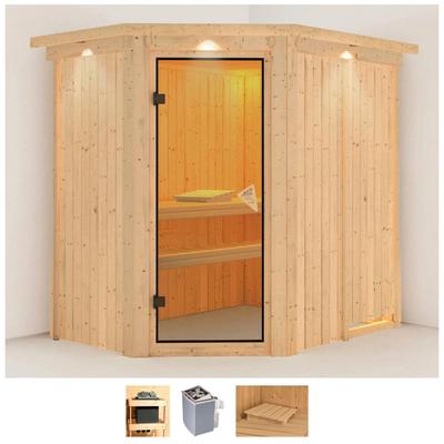 Sauna KARIBU "Clara", beige (naturbelassen), Saunaofen, integrierte Steuerung, 9 kW, Saunen, 9 KW-Ofen mit integrierter Steuerung