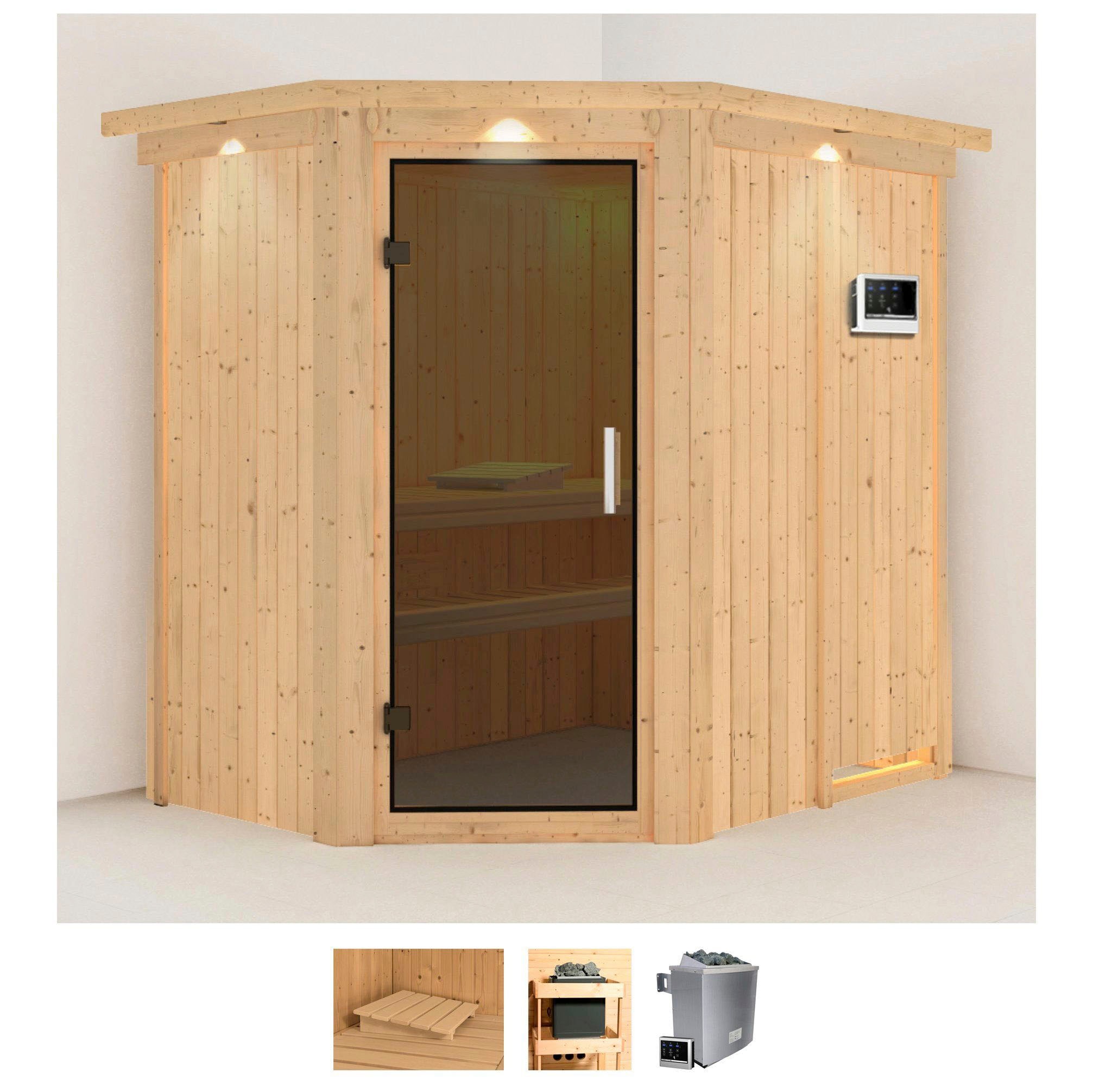 Sauna KARIBU "Clara", beige (naturbelassen), Saunaofen, externe Steuerung, 9 kW, Saunen, 9 KW-Ofen mit externer Steuerung Image