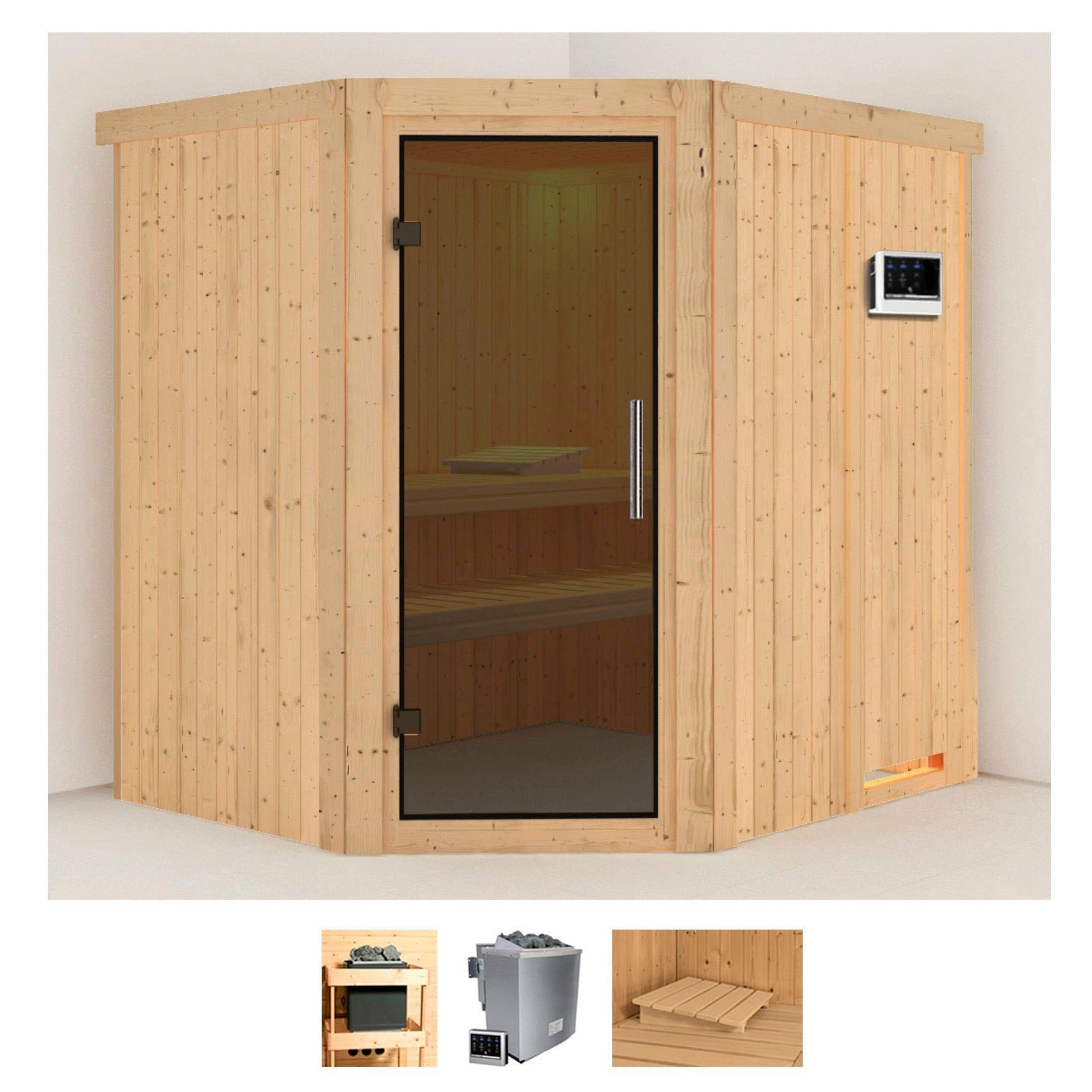 Sauna KARIBU "Siirin", beige (naturbelassen), Saunaofen, externe Steuerung, 9 kW, Saunen, 9 KW-Ofen mit externer Steuerung Image